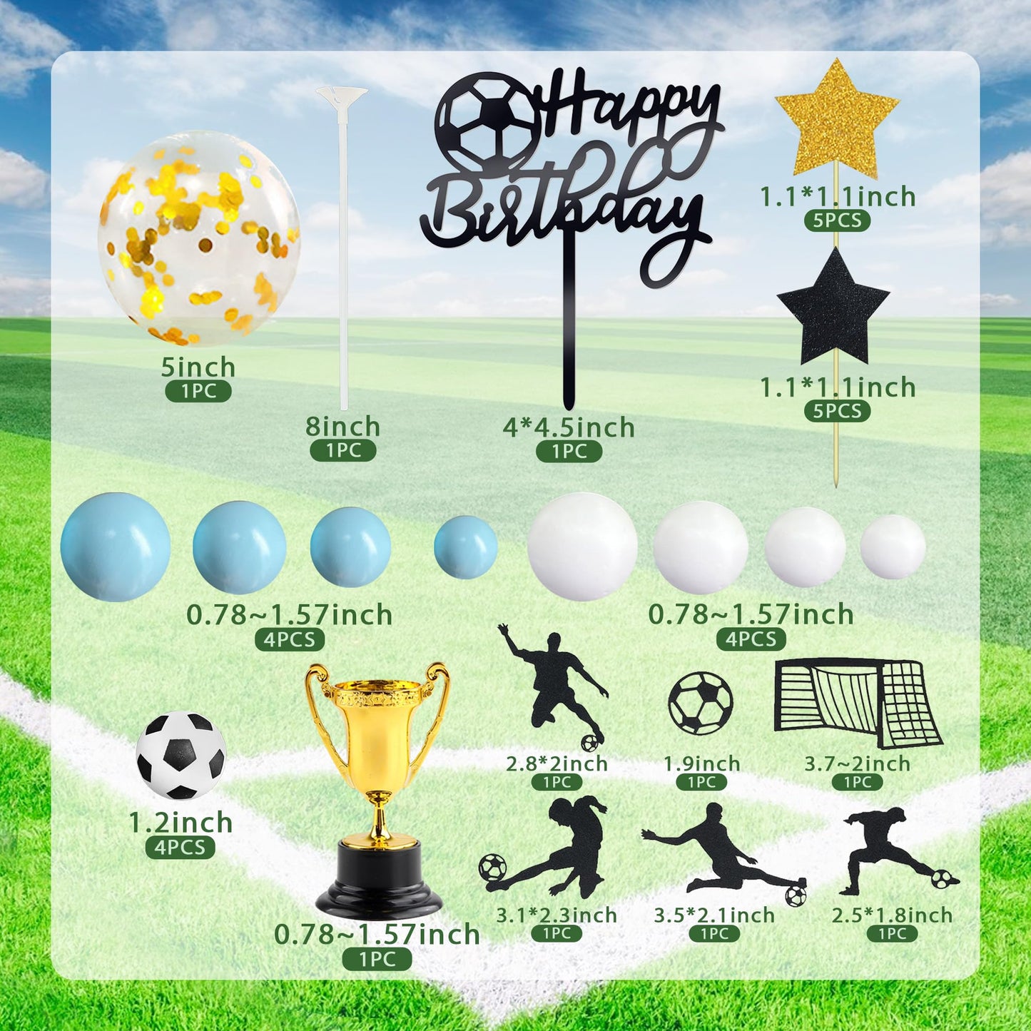 Soccer Cake Topper Soccer Ball Player Cake Decorations for Soccer Sport Birthday Supplies (Blue)