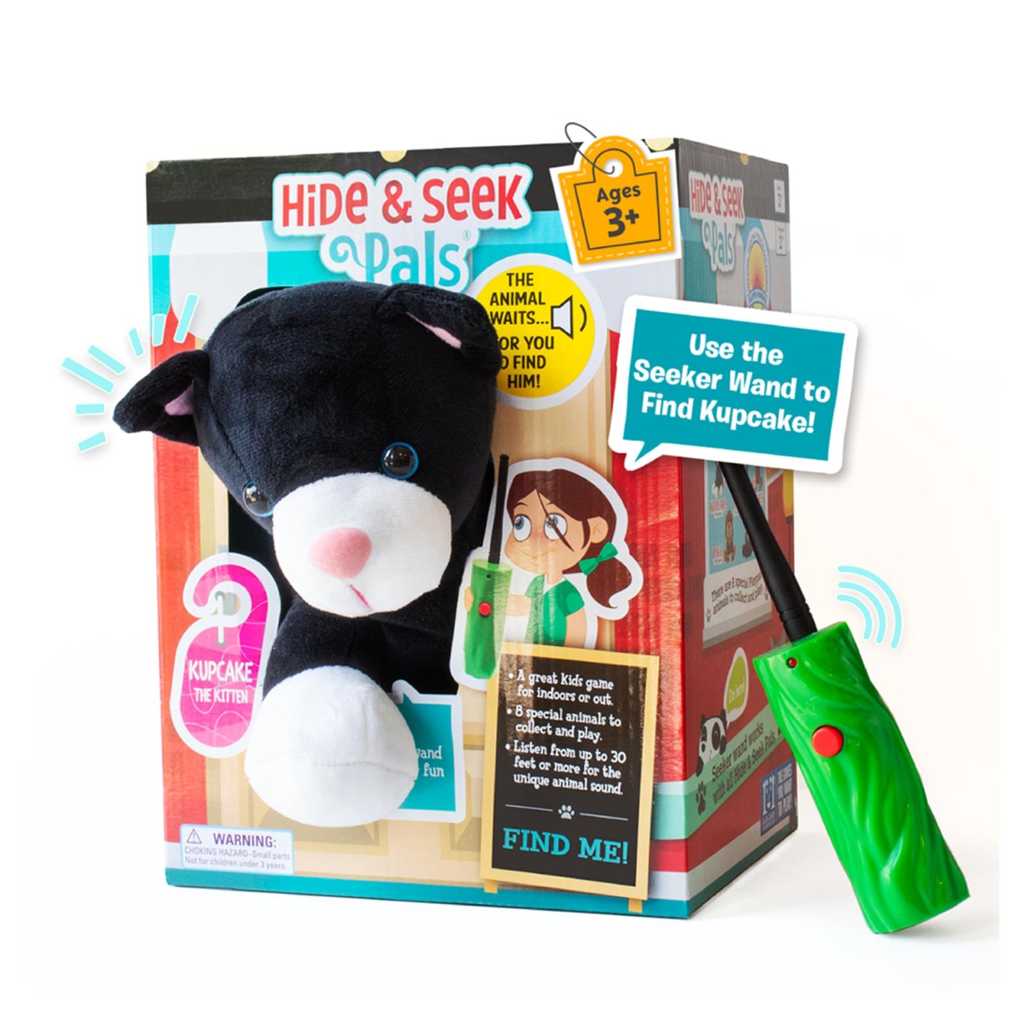 R&R Games Hide & Seek Pals Kupcake the Kitten Family Game - Hide and Seek with Animals, Seeker Wand Included, Ages 3+