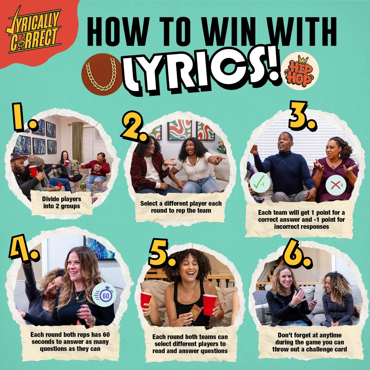 Lyrically Correct 90s & 2000s Hip-Hop & R&B Music Trivia Card Game for Adults & Families - Do You Know The Lyrics? Party Game for Game Night, Cookouts