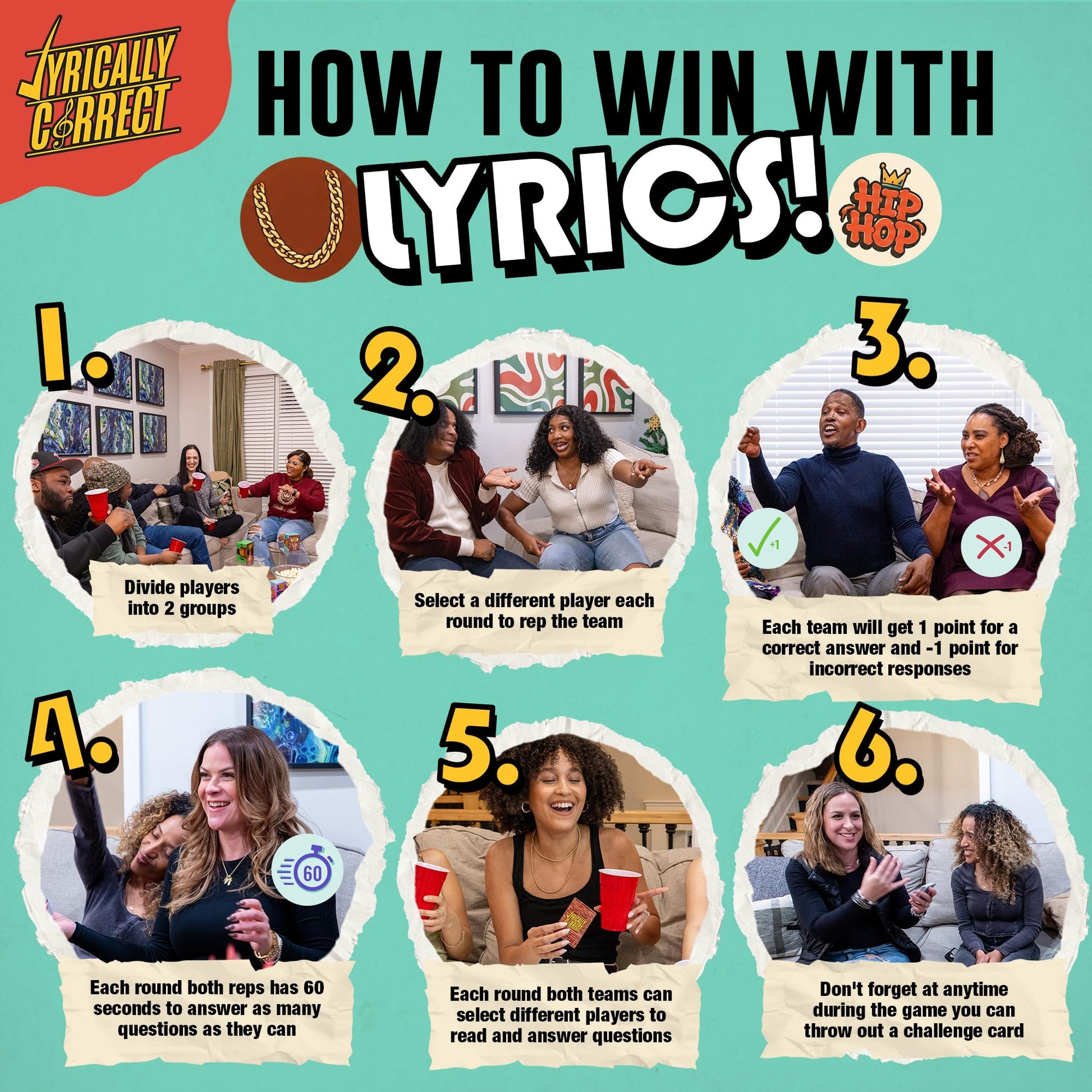 Lyrically Correct 90s & 2000s Hip-Hop & R&B Music Trivia Card Game for Adults & Families - Do You Know The Lyrics? Party Game for Game Night, Cookouts