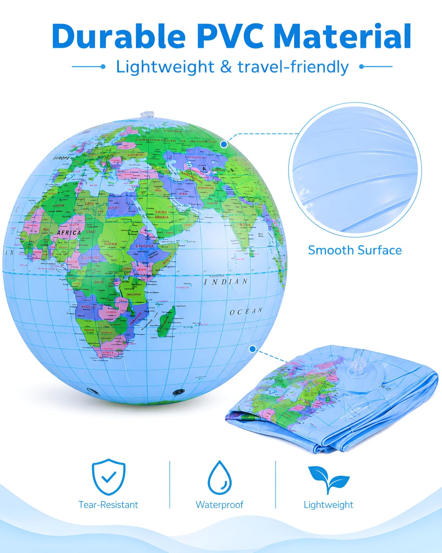 NUOBESTY Inflatable Globe Beach Ball, 11.8-Inch PVC World Map Ball
