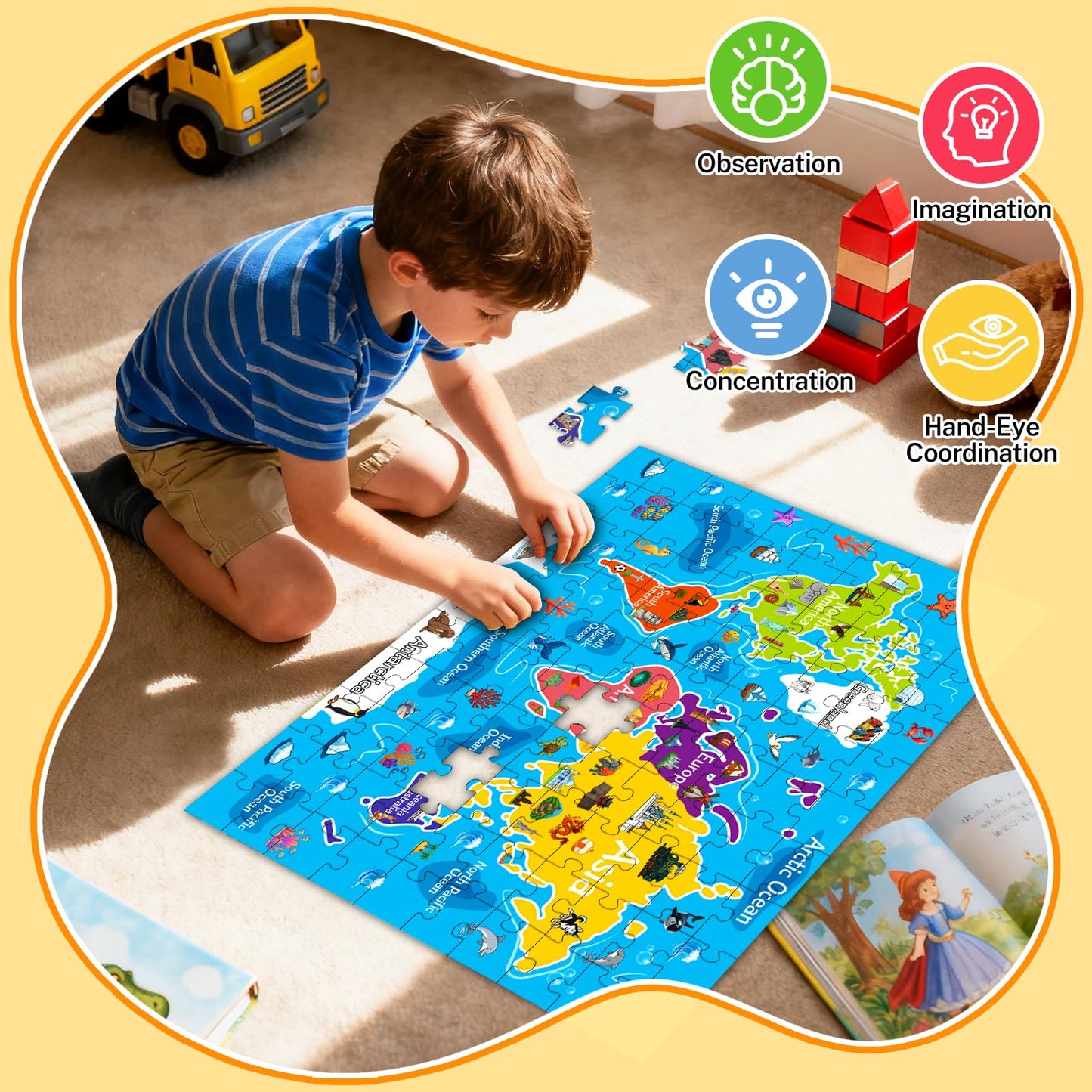 4 Packs 100 Piece Puzzles for Kids Ages 4-6 6-8 8-10, USA World Map Kids Puzzles Ages 3-5 4-6 5-8, Solar System Mars Adventure 100 Piece Puzzle
