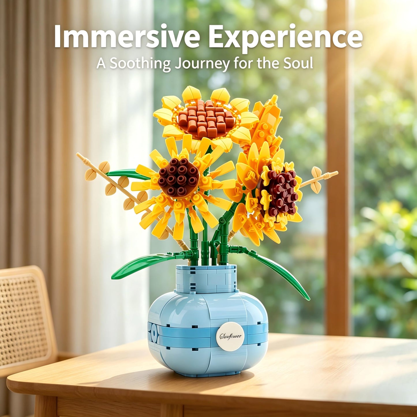 LUKHANG Sunflower Building Block Set with Vase, Artificial Flower Plant Bonsai Collection for Adults, Creative Home & Office Decor, Gift for Mother's