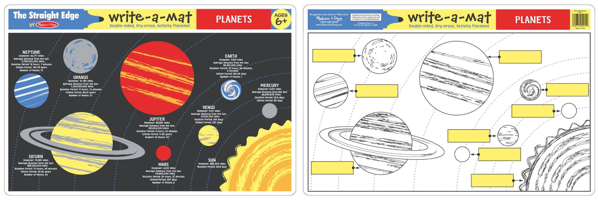 Melissa & Doug Planets Write-A-Mat Puzzle (6 Pieces)