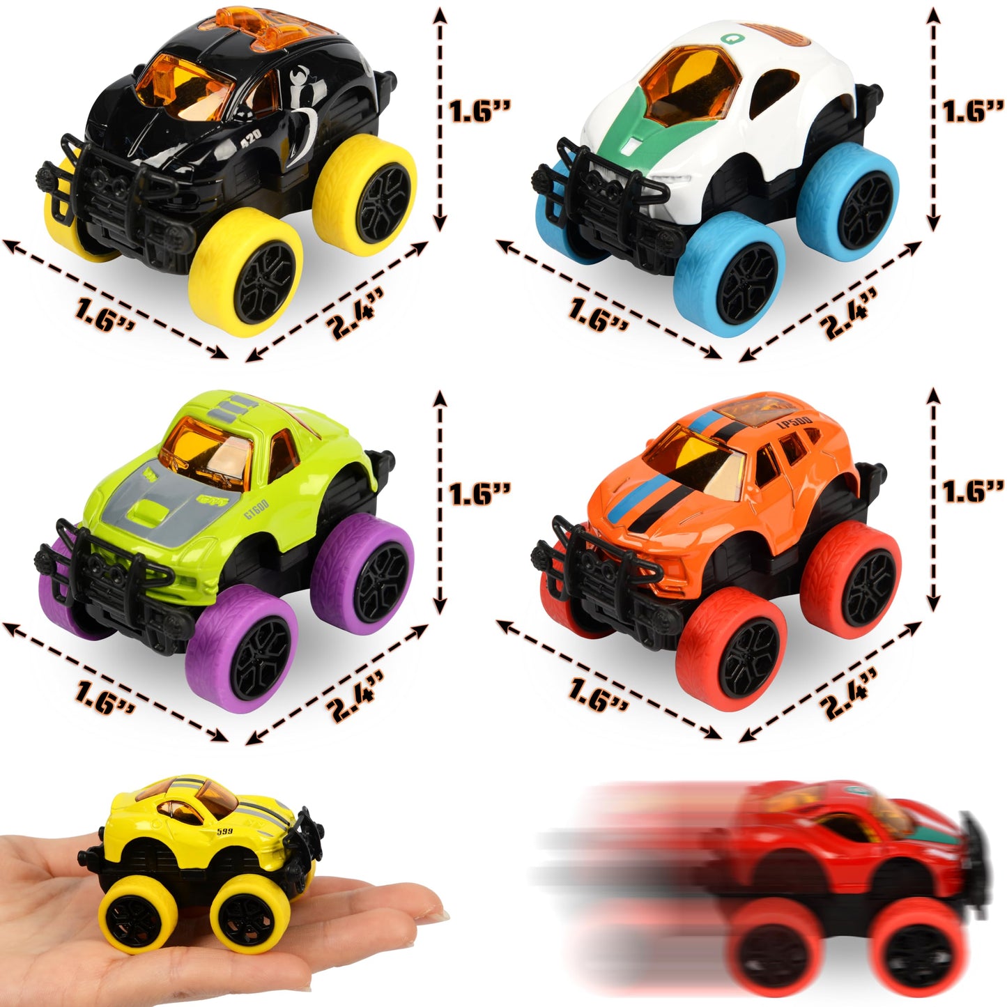Neureyte 8 Pack Mini Monster Truck for Boys and Girls,Die-Cast Monster Trucks for Kids Party Favors,Pull Back Monster Trucks Toy Vehicles Set for Cake