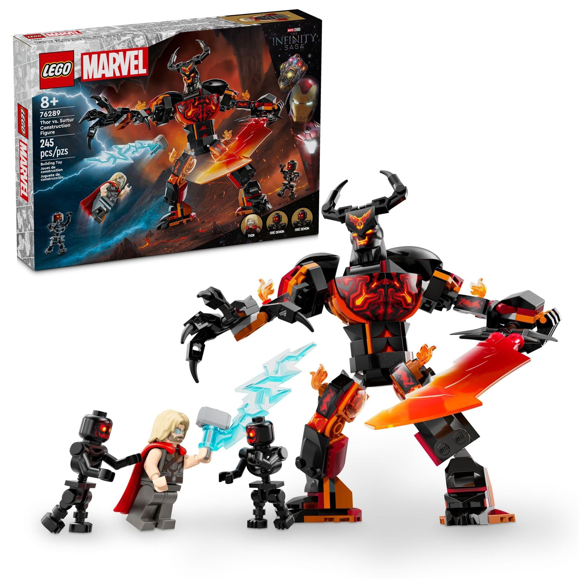 LEGO Marvel Thor vs. Surtur Construction Figure, Buildable Thor Super Hero Toy for Kids, Marvel Action Figure Playset with 3 Minifigures, Gift for