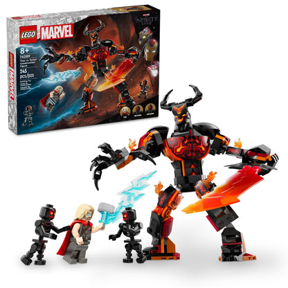 LEGO Marvel Thor vs. Surtur Construction Figure, Buildable Thor Super Hero Toy for Kids, Marvel Action Figure Playset with 3 Minifigures, Gift for