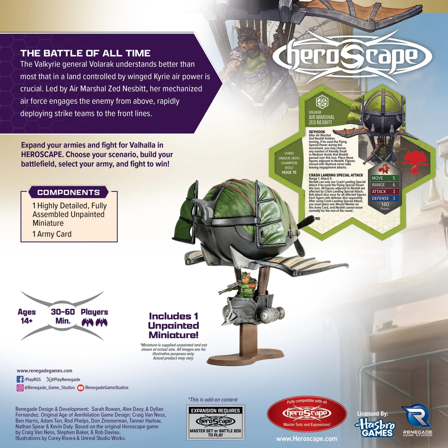 Renegade Game Studios Heroscape Age of Annihilation Air Marshal Zed Nesbitt Army Expansion Miniature