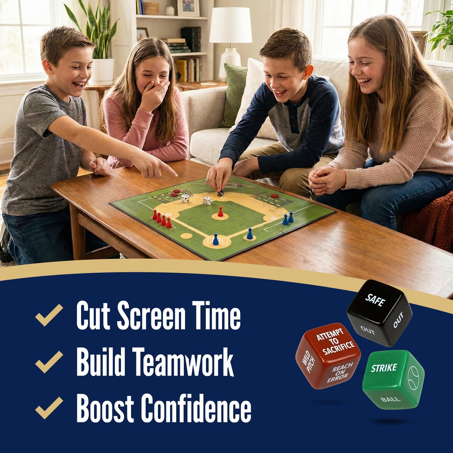 Baseball Gifts for Boys 8-12, Baseball Board Games for Kids and Adults with Dice, Tokens, & Score Pad, Fun Indoor Game with Basic and Advanced Play