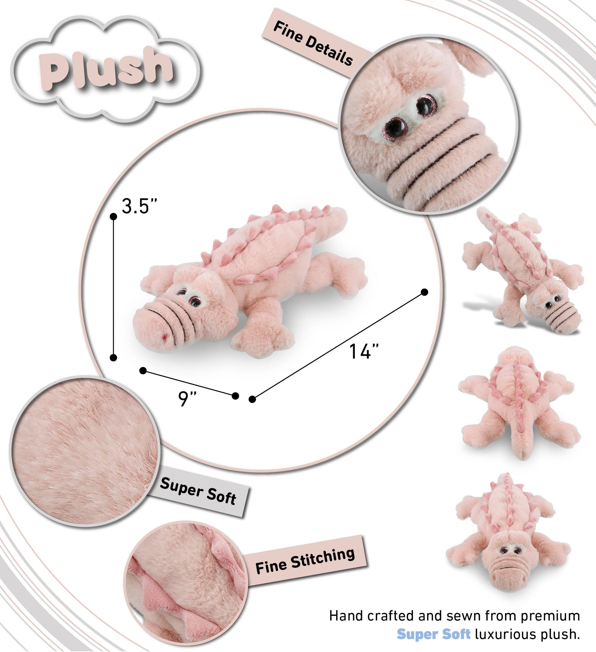 DolliBu Plush Alligator Stuffed Animal - Soft Huggable Pink Alligator Small, Adorable Playtime Plush Toy, Cute Wild Life Cuddle Gift, Super Soft Plush