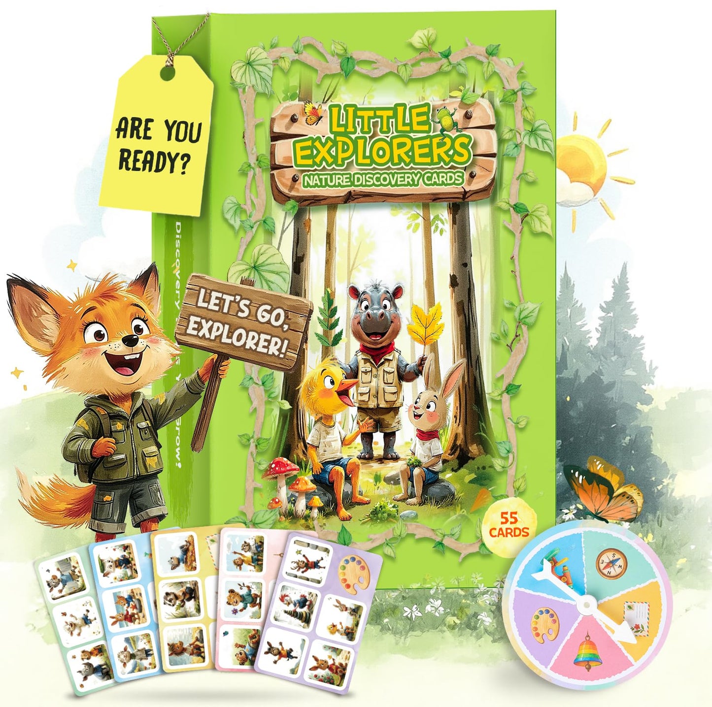 printara Kids Nature Scavenger Hunt - Outdoor Game for Kids | Laminated Waterproof, Wipe-Clean | 55 Cards, 5 Themes, Spinner & Stickers, Soft-Touch |