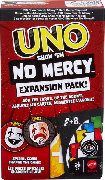 Mattel Games UNO Show ‘em No Mercy Expansion Pack with Extra Cards, Coins, Special Rules & Tougher Penalties for Kid, Adult & Family Nights