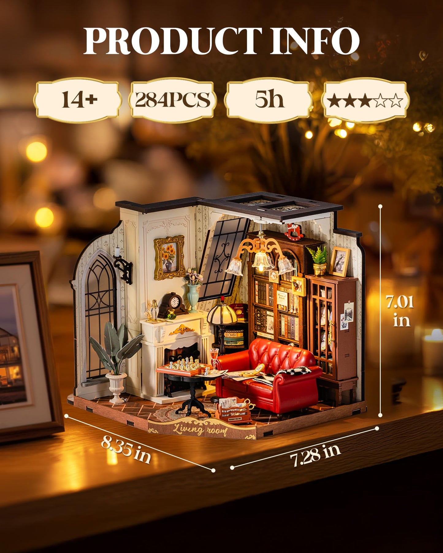 ROBOTIME DIY Miniature House Kit, Mini Dollhouse Kit, Tiny House Kit for Adults, Wooden Furniture Kit with LED, Halloween/Christmas/Birthday Gifts