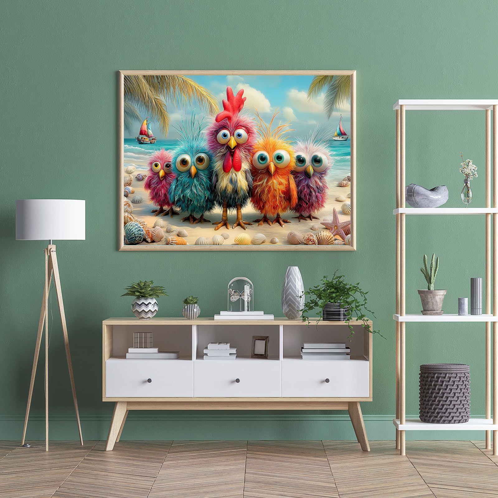 Puzzles for Adults 500 Pieces, Chicken Jigsaw Puzzles - Beach Bunch, Impossible Beach Puzzles for Seniors Family, 20.47x14.96 inches, 1:1 Poster