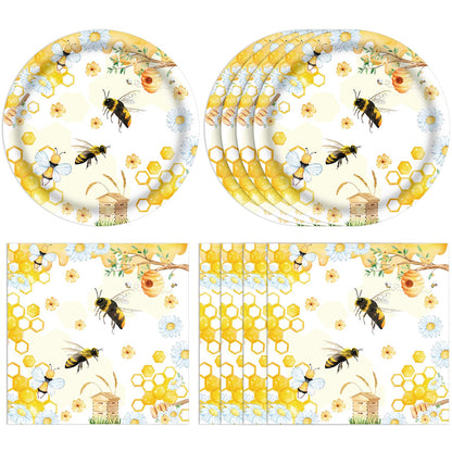 40Pcs Bee Birthday Party Decorations Bee Paper Plates and Napkins Cute Bumblebee Daisy Honeycomb Themed Tableware Set,for Honey Baby Shower Kids Boys