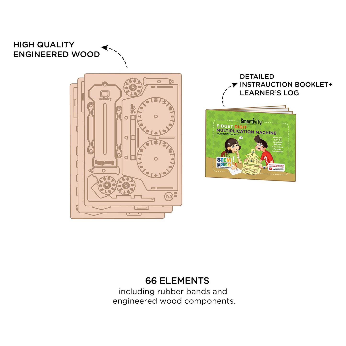 Smartivity Multiplication Machine 3D Wooden Model Engineering Educational Toy for Kids Ages 6 and Up, includes Rubber Bands, Engineered Wood