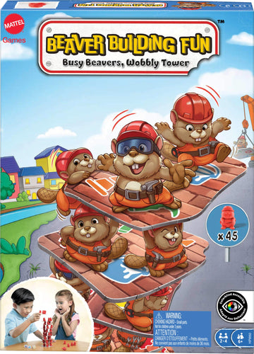 Mattel Games Beaver Building Fun Game for Family Nights, Game Nights, Travel & Camping for 2-4 Players 6 and Up with 45 Beaver Figures, 14