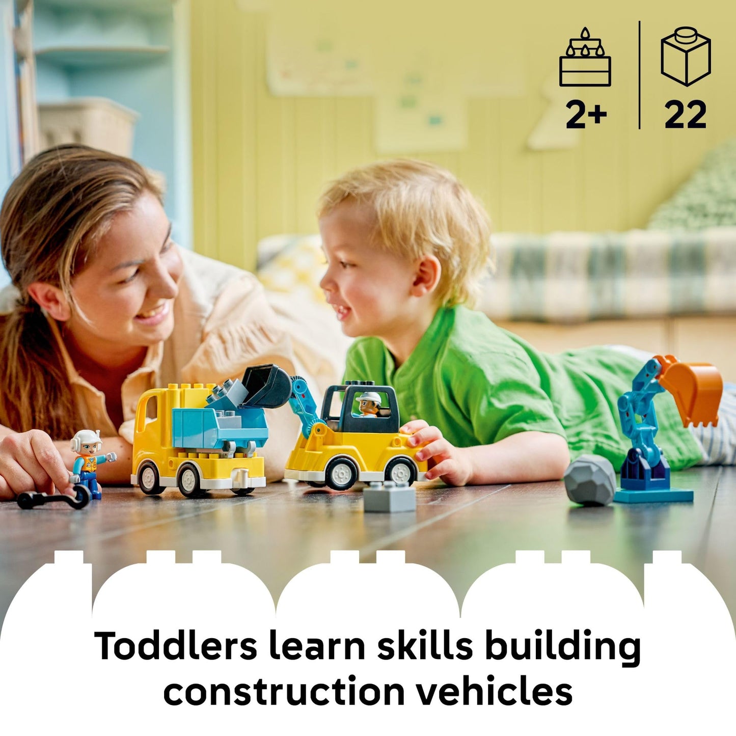 LEGO DUPLO Town 3 in 1 Construction Vehicles Toys for Toddlers - Learning & Pretend Play Set for Boys & Girls, Ages 2+ - Building Blocks for Fine