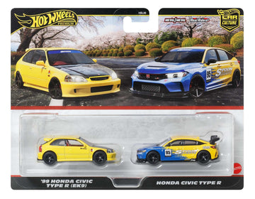 Hot Wheels Premium Car Culture 2 Pack '99 Honda Civic Type R EK9 & Spoon FL5, 1:64 Scale Models
