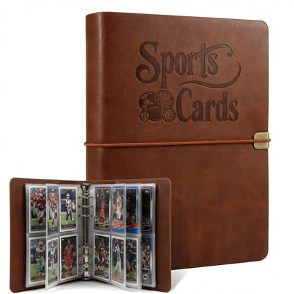 IdeaMarlle Leather Sports Card Binder with 600 Pockets, 4-Pocket Double-Sided Trading Card Album with 75 Sleeves, 6-Ring Refillable Card Collection