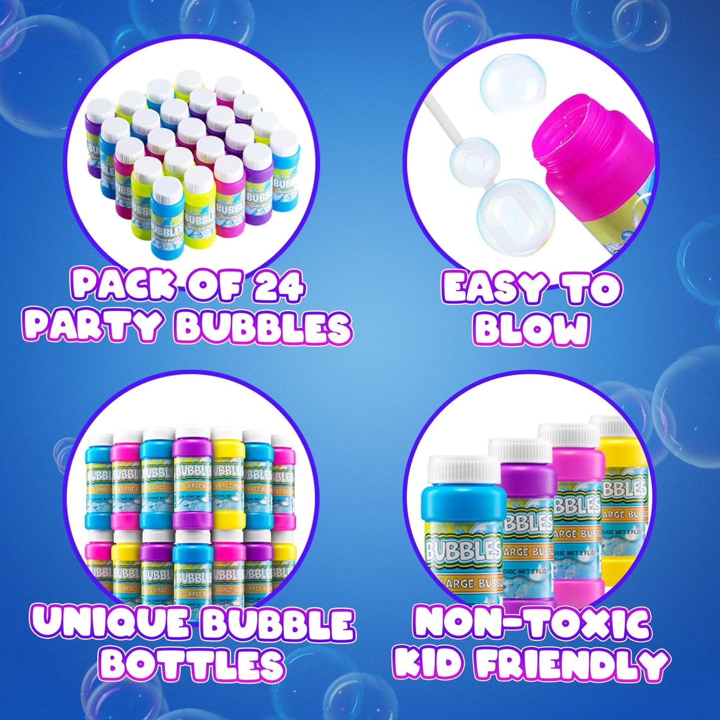 Party Bubble Bottles (24-Pack) Bubble Wands for Kids & Birthday Favors