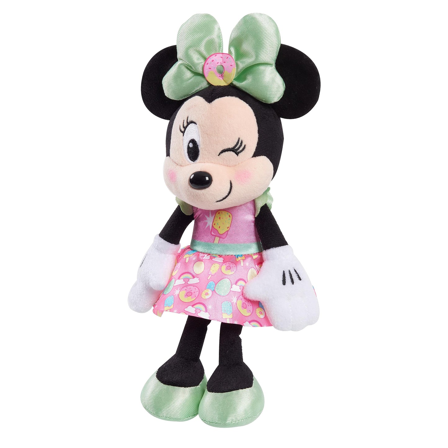 Disney Junior Minnie Mouse 8-Inch Beanbag Plush, Minnie Mouse in Pink Sweet Treats Dress, Stuffed Animal