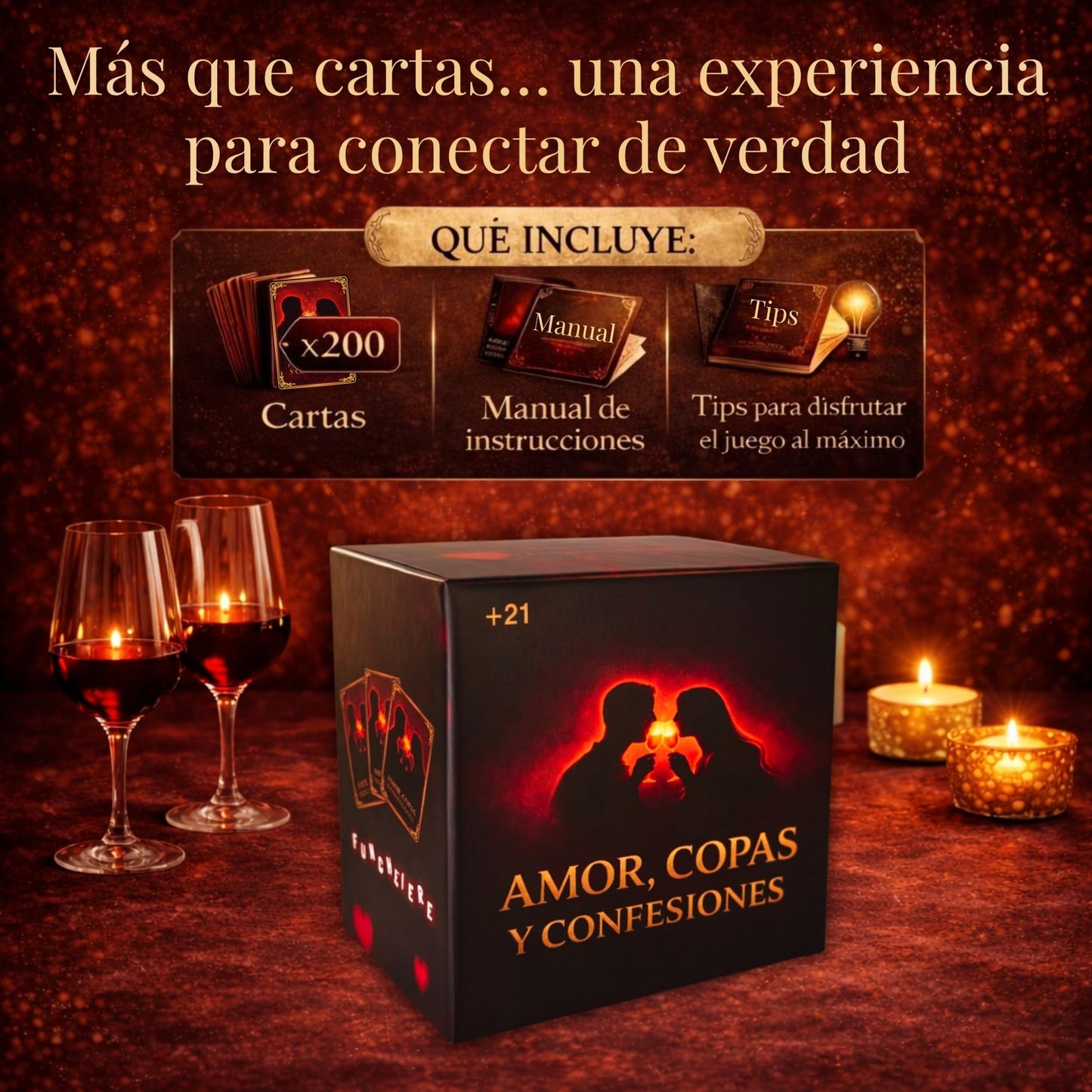 Funchevere Amor, Copas y Confesiones Spanish Couples Card Game, Relationship-Building Conversation, Romantic Couples Card Game. Juego de Cartas para