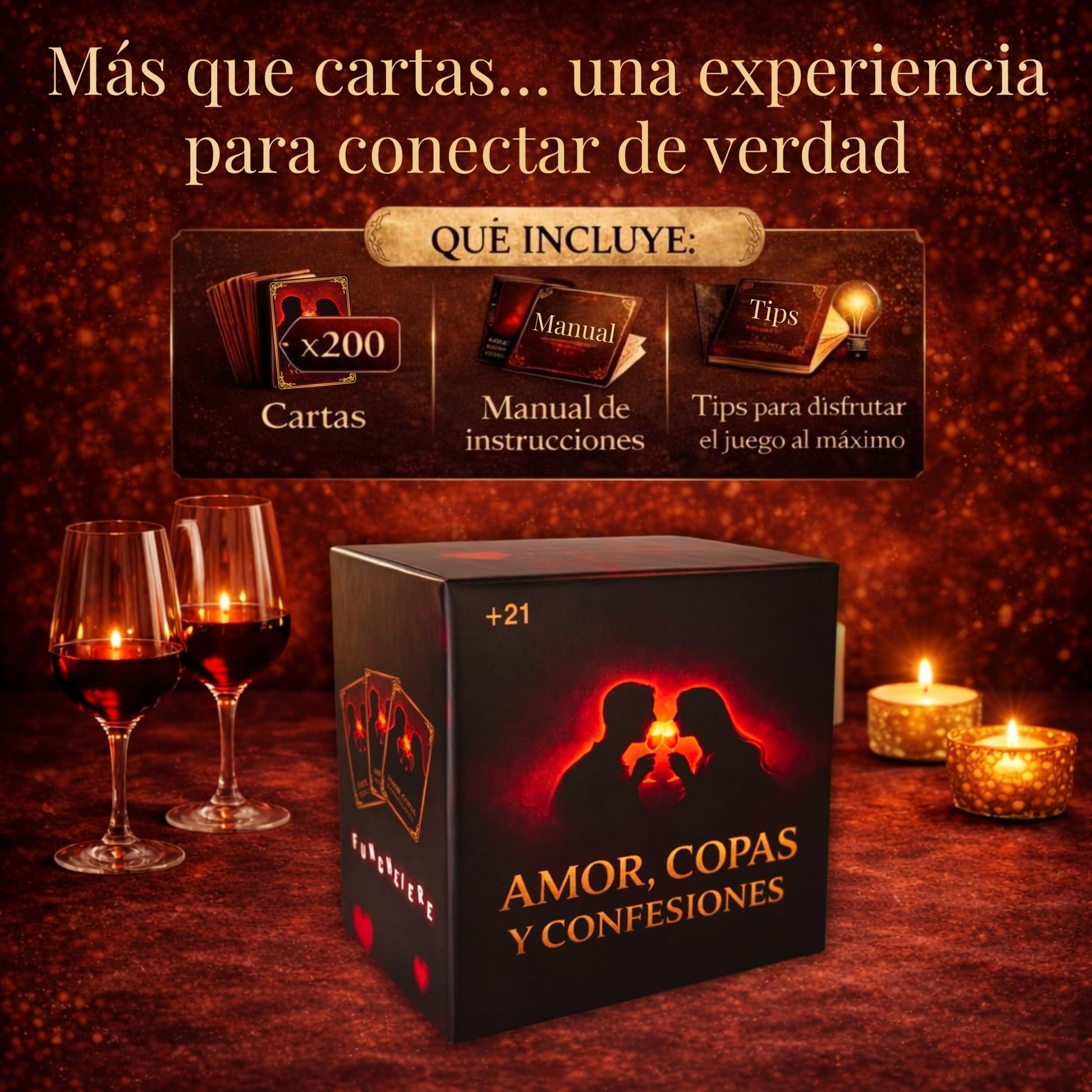 Funchevere Amor, Copas y Confesiones Spanish Couples Card Game, Relationship-Building Conversation, Romantic Couples Card Game. Juego de Cartas para