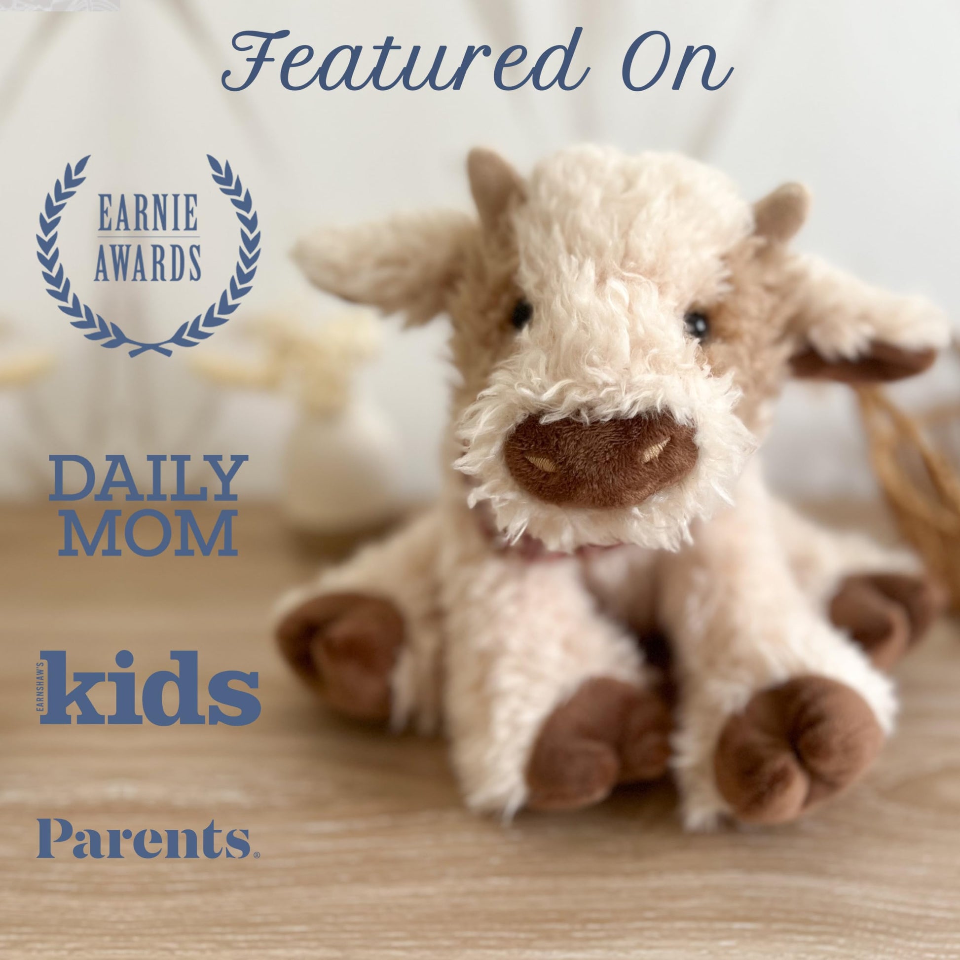 MON AMI Caleb The Cow 10-Inch Stuffed Farm Animal, Soft Cow Plush Toy