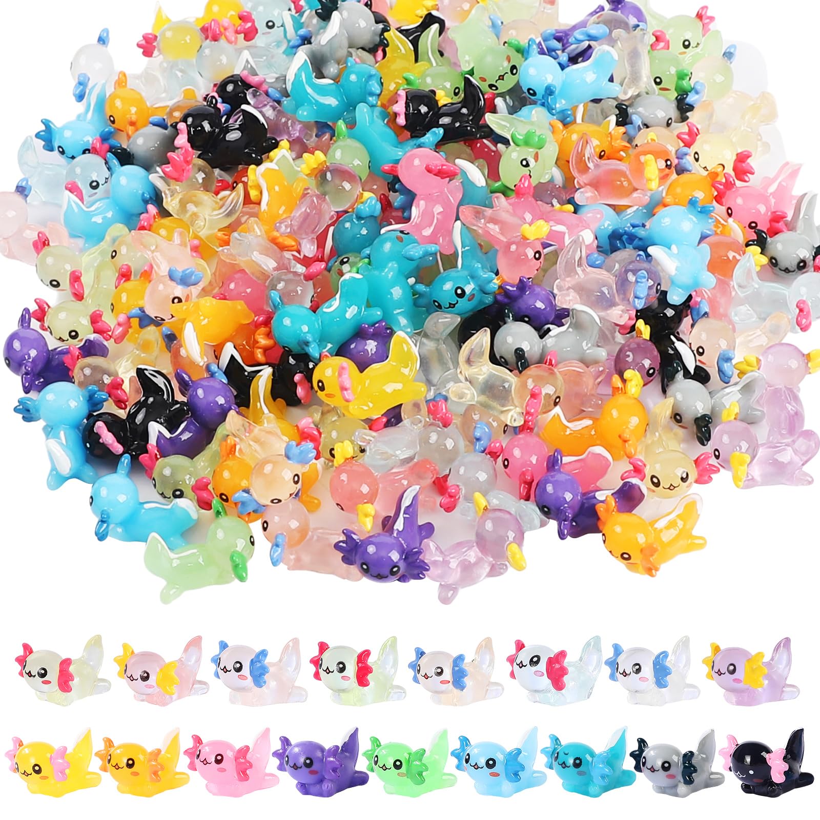 CozyWhimsy Luminous Mini Resin Axolotl 17 Glow Tiny Little Resin Axolotl hides Plastic Animals Digital Garden Miniature Landscape Aquarium Potting DIY