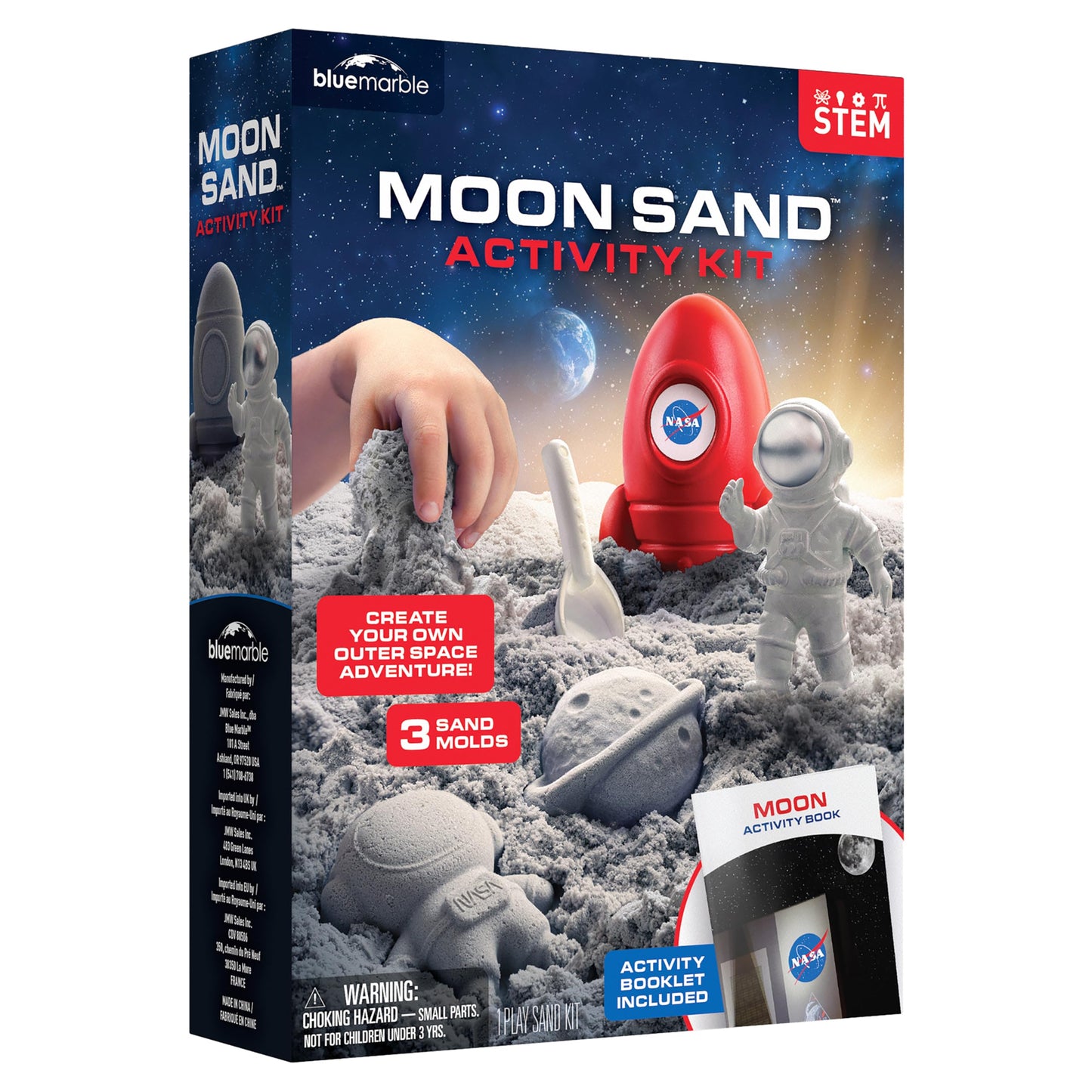 Blue Marble NASA Moon Sand Activity Kit - STEM Educational Sensory Bin Filler with 1.5 lbs Moon Sand, Play Tray, Space Molds, Astronaut Figure
