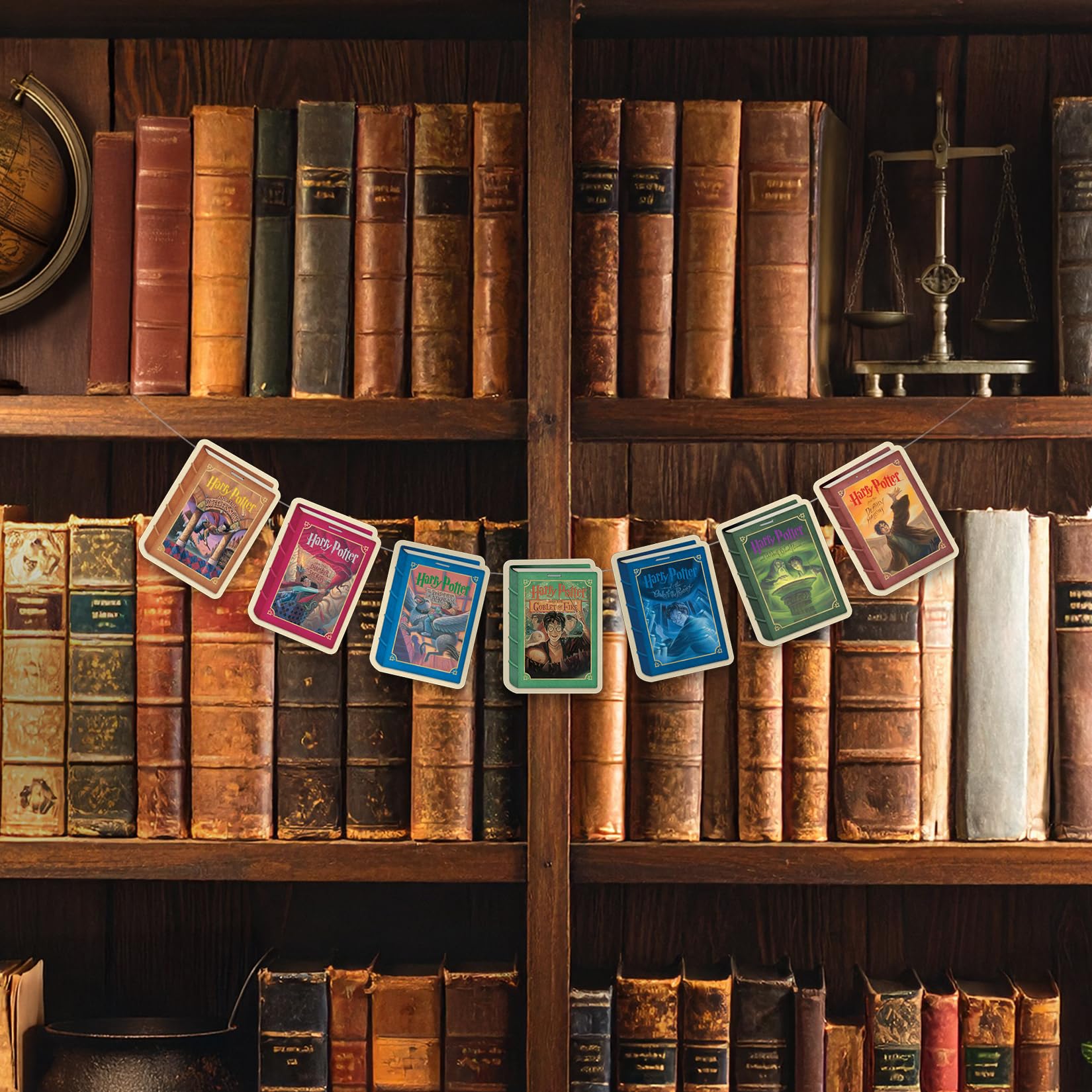 ConQuest Journals Harry Potter Literary Book Cover Art Hanging Cardstock Banners, 4 Strings of 7 Cards (28-Pieces), 5.5'' x 4'' Cards, 72'' Clear