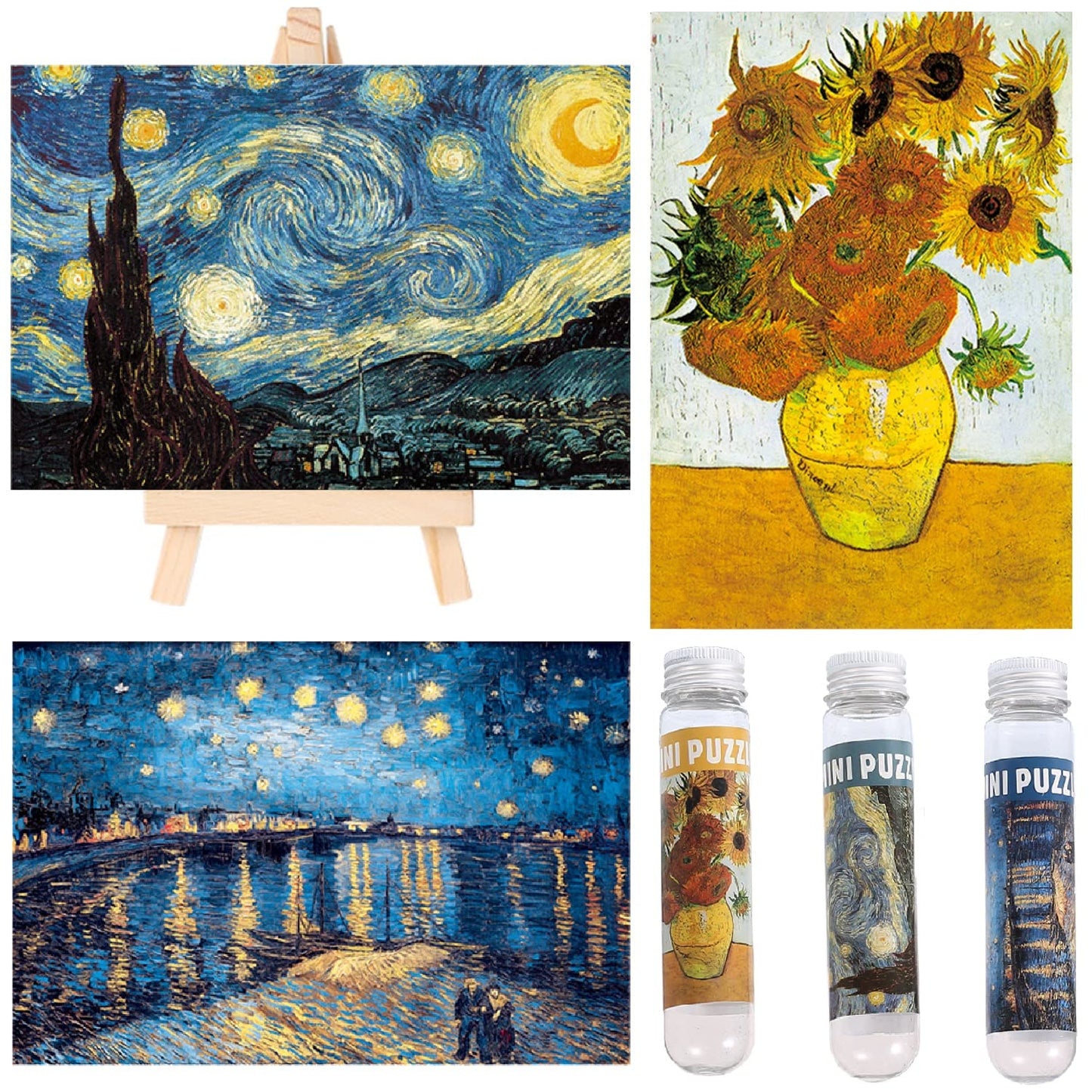 Small Jigsaw Puzzles for Adults Challenging Puzzle Small Puzzles Mini Jigsaw Puzzles for Adults 150 Pieces Starry Night Rhone River Sunflower 6 x 4