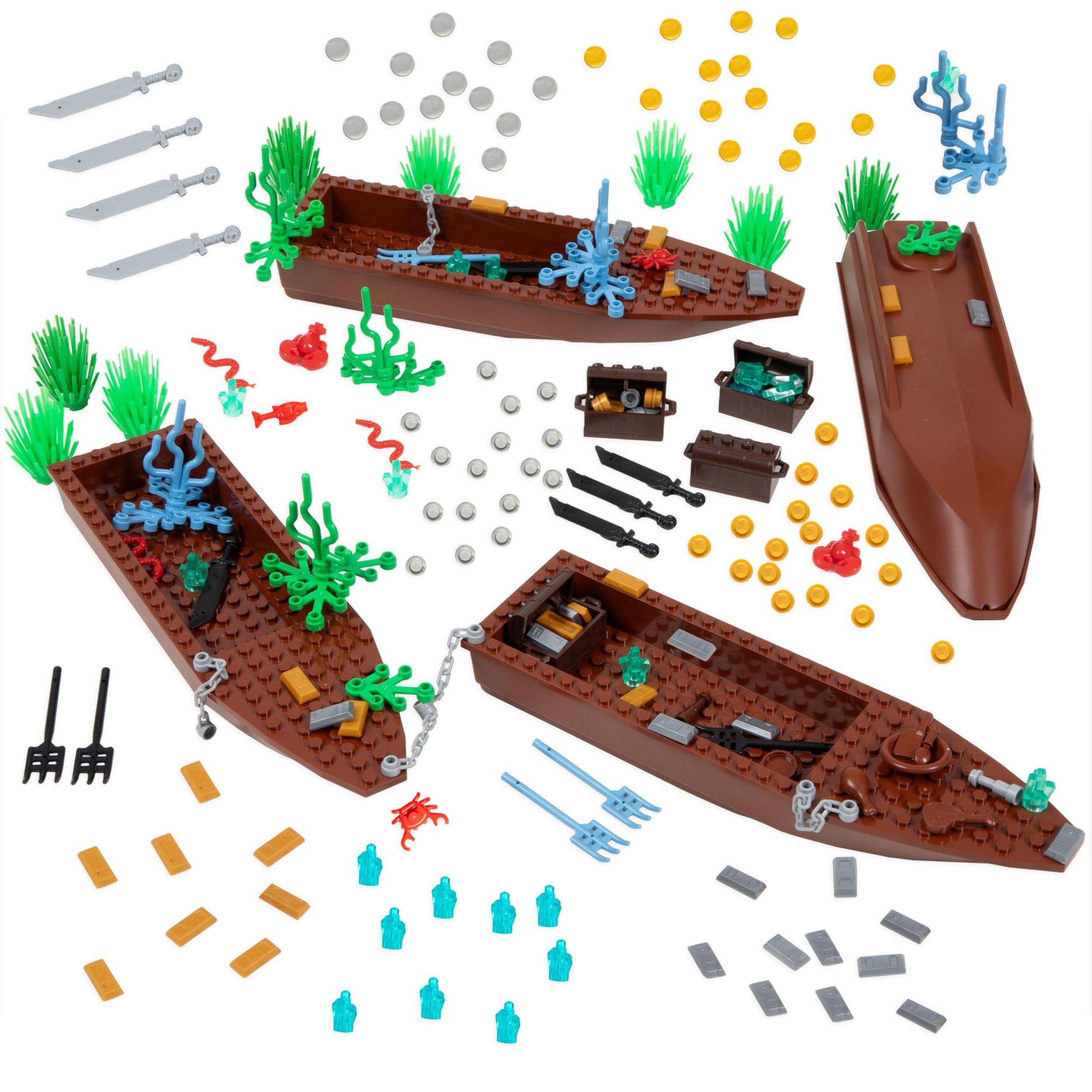 Barcaloo 194 Piece Building Bricks Accessories Kit - Pirate Ship Parts & Pieces Set with Boats, Treasure, Weapons, Plants & Wildlife Parts - Building