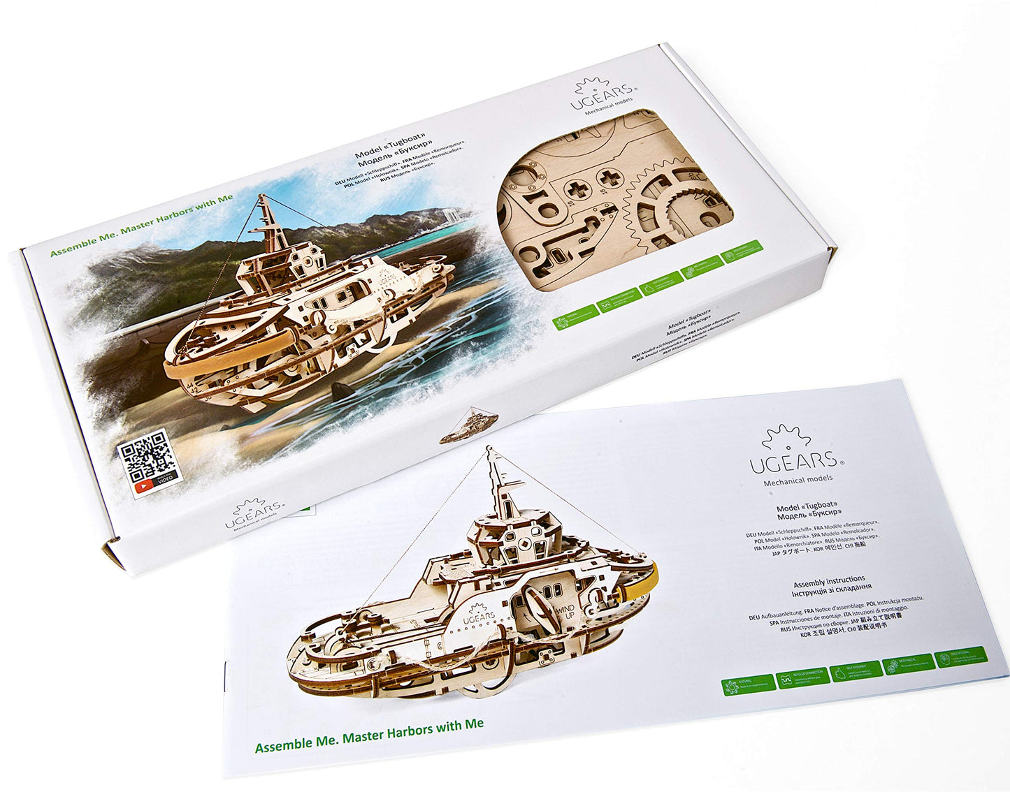 Tugboat Ugears 3D Mechanical Wooden Model for Self Assembling, DIY, Brainteaser
