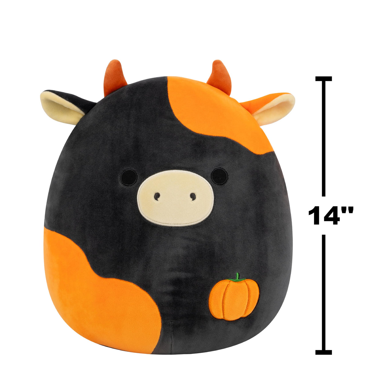 Squishmallows Original 14in Jefferson The Black and Orange Cow with Pumpkin Embroidery - Official Jazwares Halloween Plush (Large)