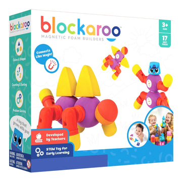 Blockaroo Magnetic Foam Building Blocks - 17-Piece Critter Set, Bath Toys for Toddlers, Preschool Toys, Bathtub Toys, Sensory Toys, Blocks