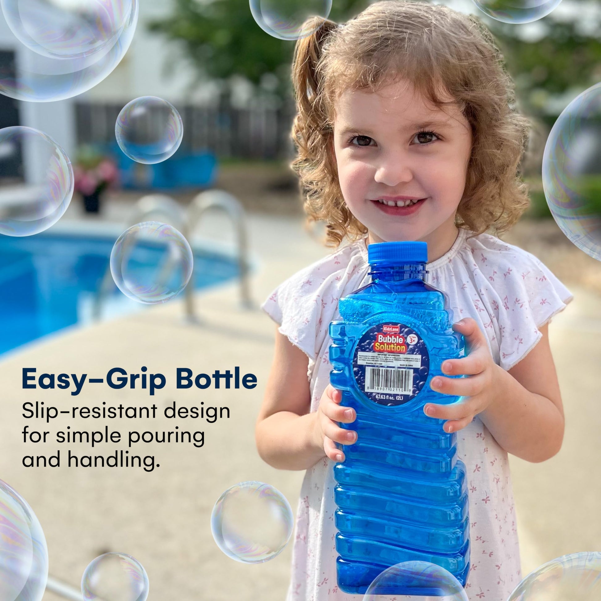 Kidzlane Bubbles Solution Refill 67.63 oz - Large and Easy-Grip Bottle for Bubble Machine, Guns, and Wands - Toddler Liquid Refill for Ages 3