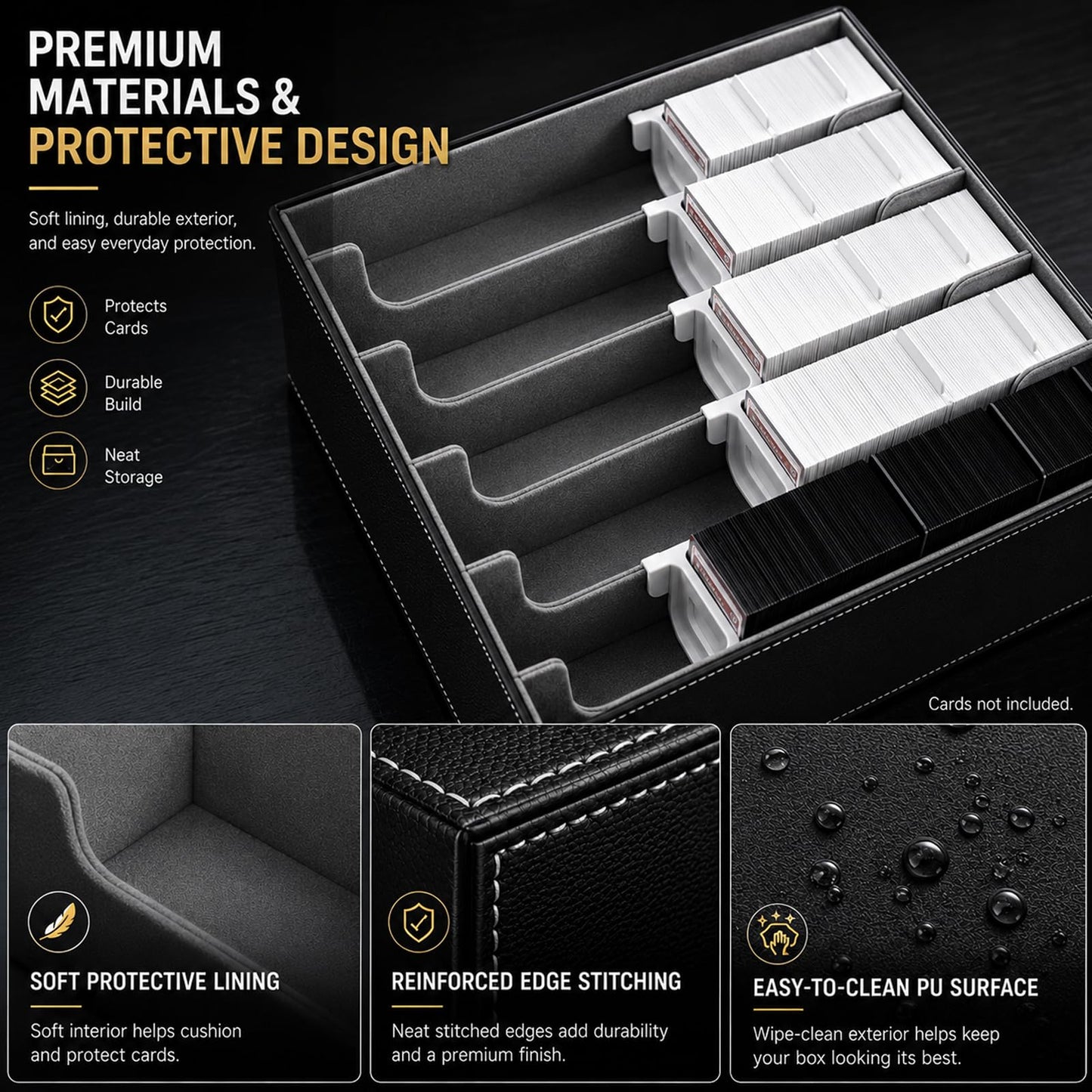 ArtBoutiq 5-Row Trading Card Storage Box, Large Capacity TCG Card Organizer with 24 Colorful Dividers & 5 Card Stoppers, PU Leather Card Storage Case