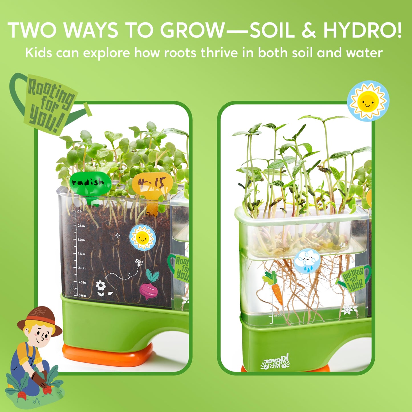 JOVA Klever Kits 2-in-1 Root Viewer & Planting Science Kit for Kids - STEM Learning Gifts for Kids Aged 6+, Soil & Hydro Observation Kit Birthday Toys