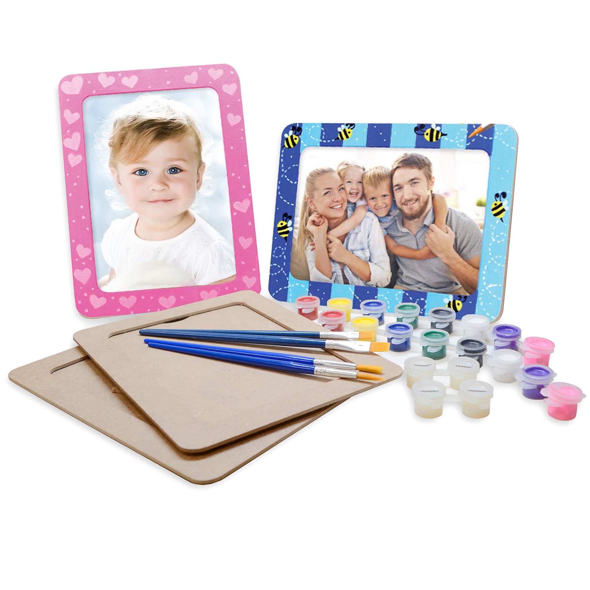 VHALE DIY Paint Your Own Picture Frame, 4 Sets of MDF Wood Photo Frames (5 x 7 inch) with Stand, for Children to Paint and Decorate, Classroom Arts