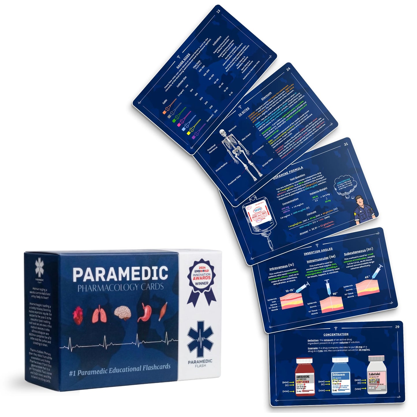 Paramedic Flash EMT & Pharmacology Paramedic Flashcards - Drug Study Pocket Guide Flash Cards with Dosage Formulas, IV Gauges, Concentrations, Drip