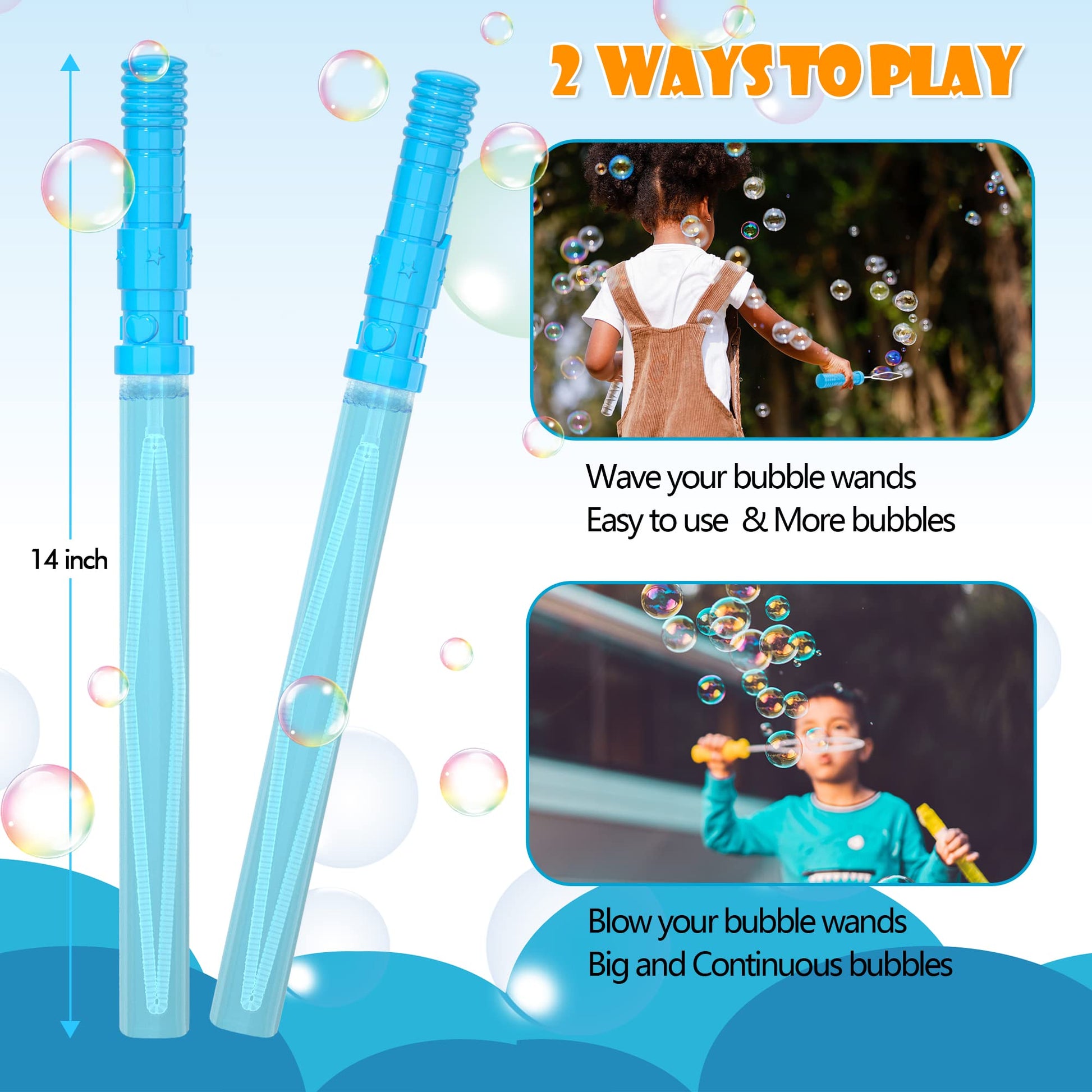 Inscraft 40 Pack 14’’ Big Bubble Wands, 8 Colors Bubbles Bulk for Summer Toy, Outdoor / Indoor Activity Use, Easter, Birthday, Graduation, Shower