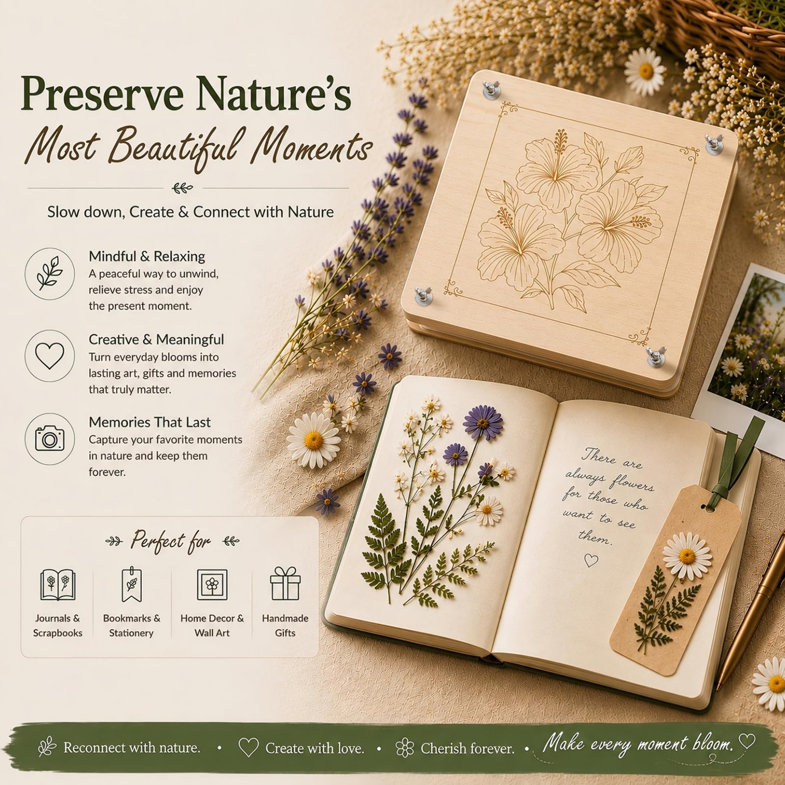 MeRGBWLife Flower Press - 11"x11" Wooden 10 Layer Flower Press Kit for Crafts Pressed Flowers & Plant Press, Scrapbooking, Bookmark Making, Wedding