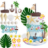 22PCS Hawaiian Cake Decorations Set with Sea Shell Including Coconut Tree Cake Decorations Boat Flowers Starfish Conch Leaves for Summer Party