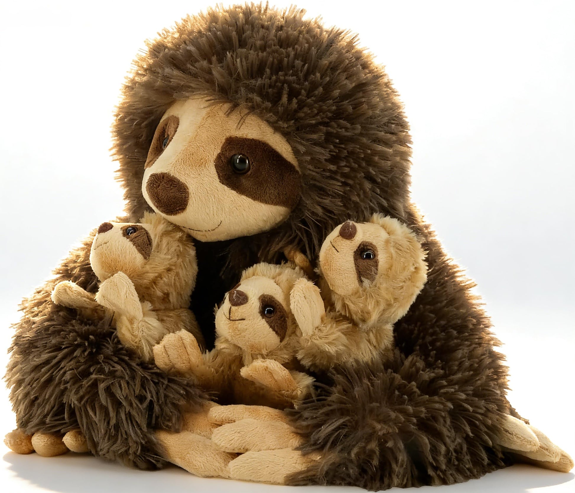 YOHAKI Sloth Plush Animal, 11.02" Cute Stuffed Sloth with 3 Baby Sloths, Easter Stuffed Sloth Animal, Washable Plush Toys, Cute Three Toed Sloth