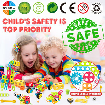 NXONE 195 PCS Educational STEM Toys for Boys and Girls Ages 3 4 5 6 7 8 9 10 Construction Building Blocks Toy Building Sets Kids Toys Creative