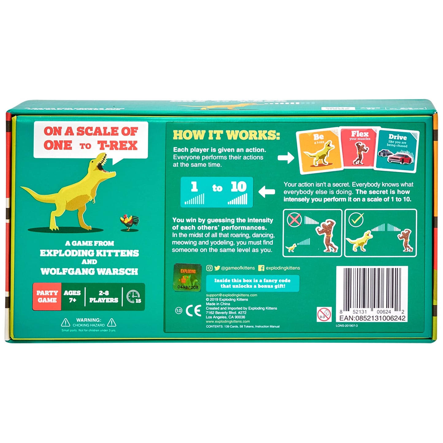 Exploding Kittens On a Scale of One to T-Rex 2-8 Players - Ages 7+ - 15 Minutes to Play - Charades Style Acting Card Game - Party Game, Family Game
