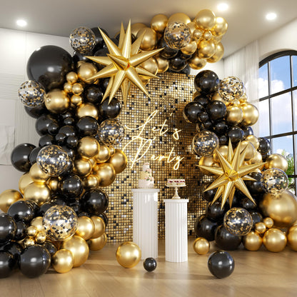 Jenlion 154pcs Balloon Garland Arch Kit,Different Sizes 18 12 10 5 Inch for Birthday Wedding Baby Shower Party Decorations (Black Gold)