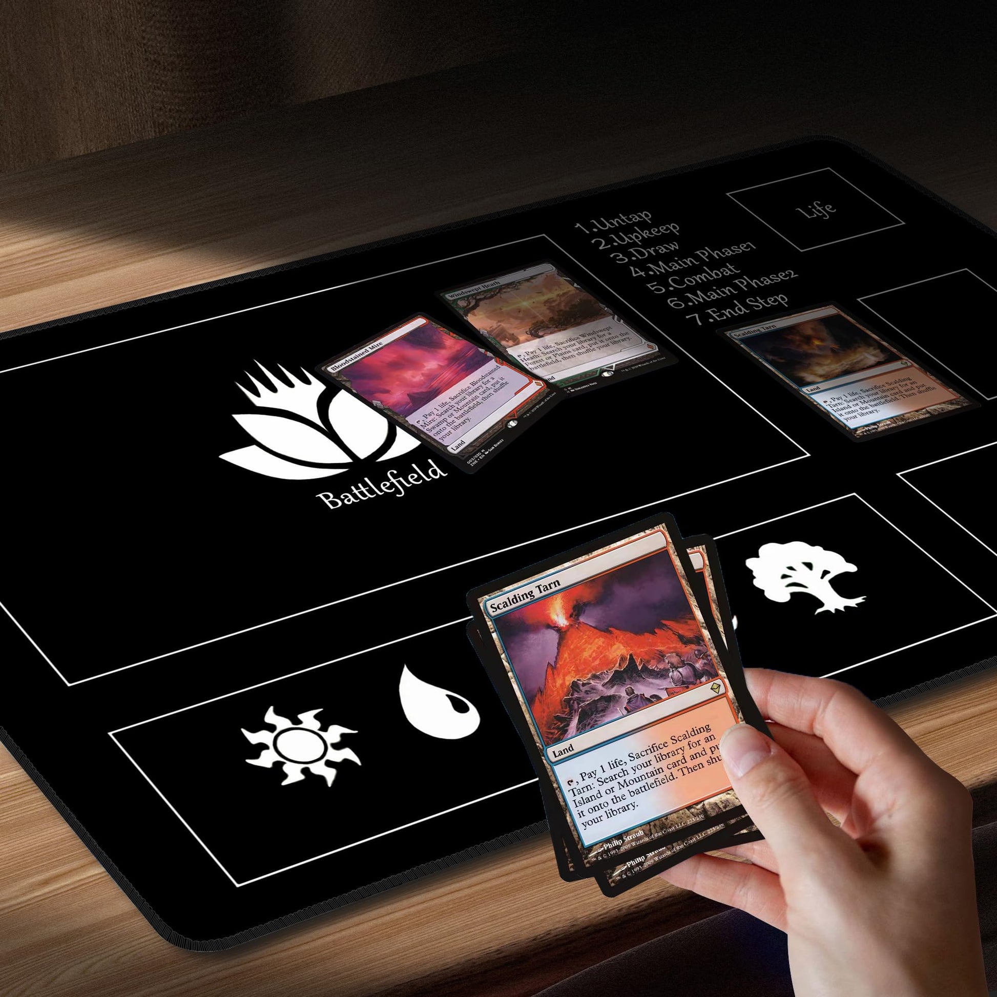 MTG Playmat Stitched Card Game Mat for Magic The Gathering, Play Mat with Storage Tube for MTG Card Game Playing (Black, 24x14 inch with Zone)